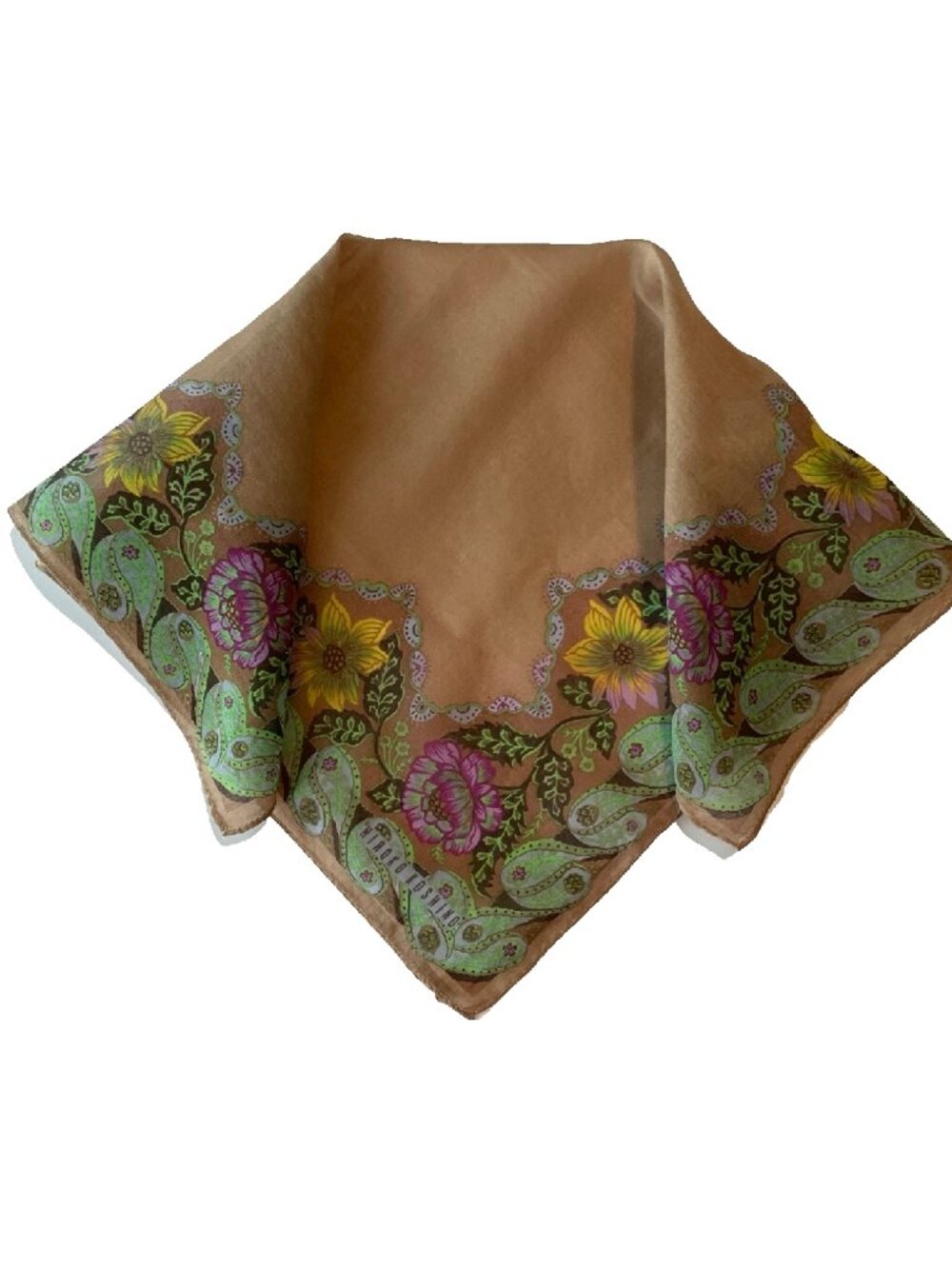 Vintage Hiroko Koshino Floral Paisley Cotton Handkerchief Scarf 17" Japan